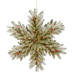 32 in. Pre-Lit Dunhill Fir Double-Sided Flocked Snowflake with LED Lights