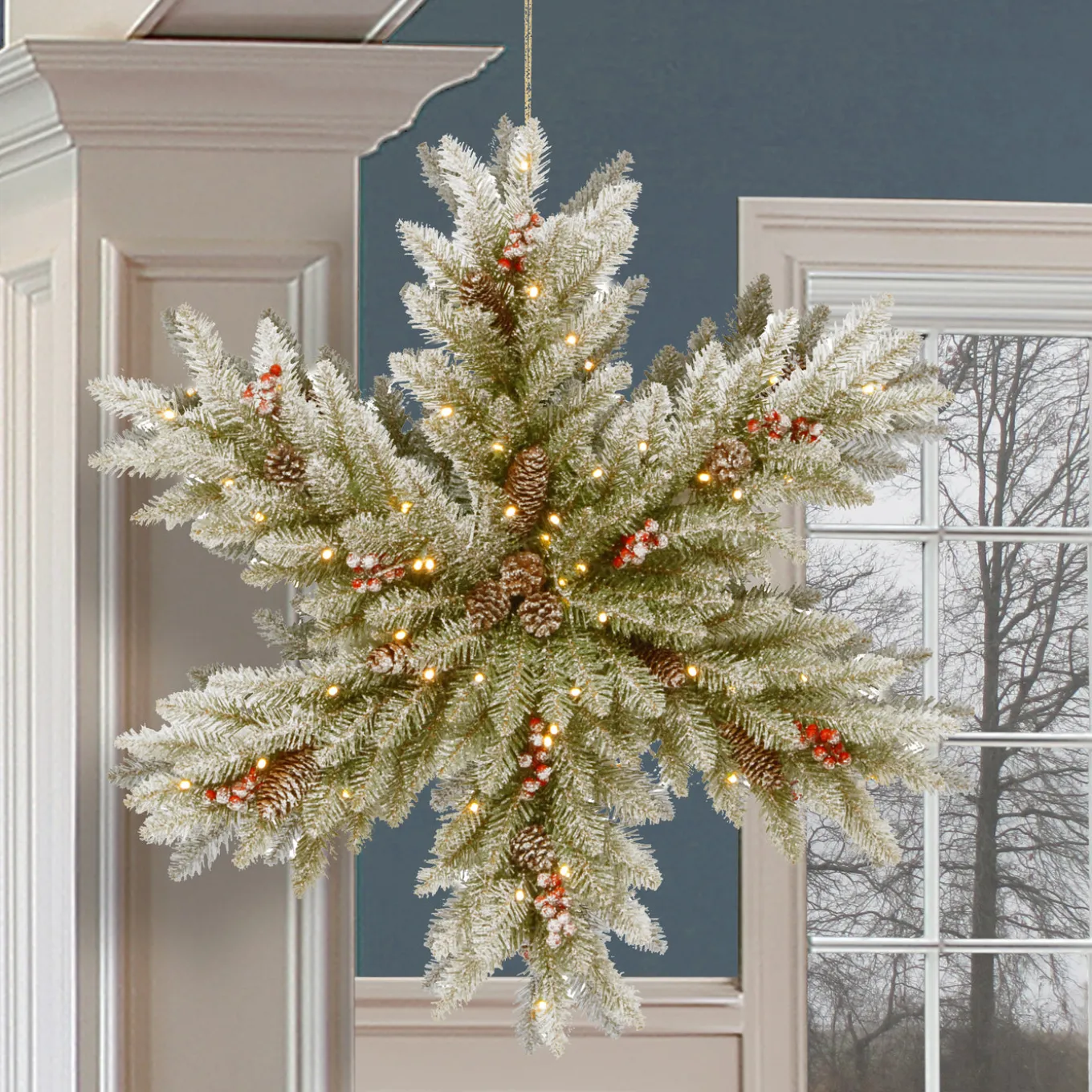 32 in. Pre-Lit Dunhill Fir Double-Sided Flocked Snowflake with LED Lights