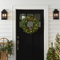 24 in. Pre-Lit Bristle Berry Wreath with LED Lights