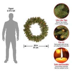 36 in. Pre-Lit Crestwood Spruce Wreath with Clear Lights