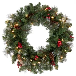 24 in. Pre-Lit Crestwood Spruce Wreath with Clear Lights - Plug In