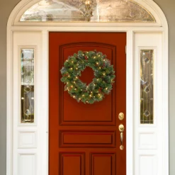 24 in. Pre-Lit Crestwood Spruce Wreath with Warm White LED Lights