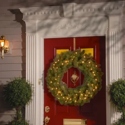 24 in. Pre-Lit Downswept Douglas Fir Wreath with Warm White LED Lights