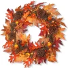 24 in. Pre-Lit Fall Wreath with Gourds, Pinecones, Maple Leaves, Berry Clusters and Lights