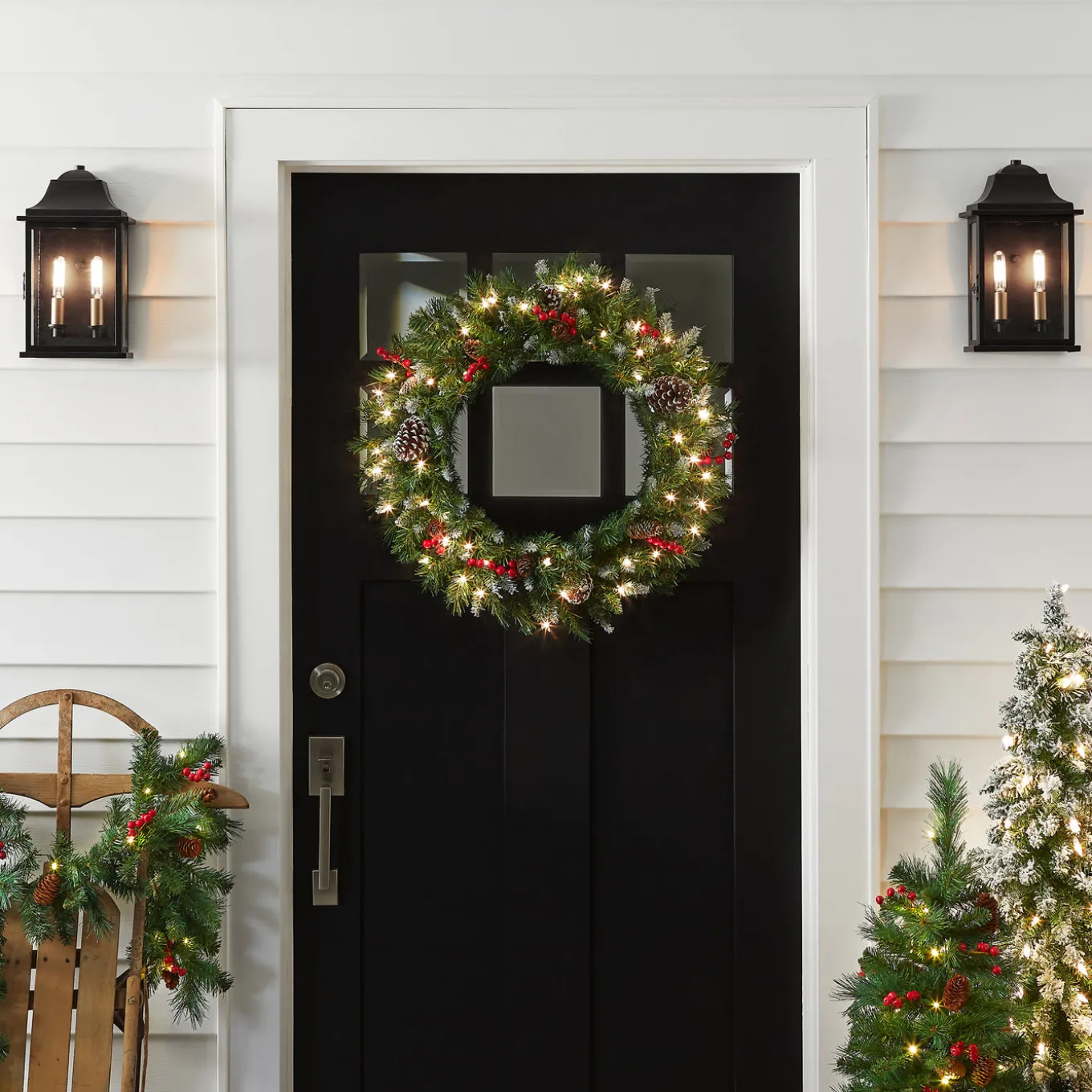 24 in. Pre-Lit Frosted Berry Wreath with Clear Lights, Plug-In