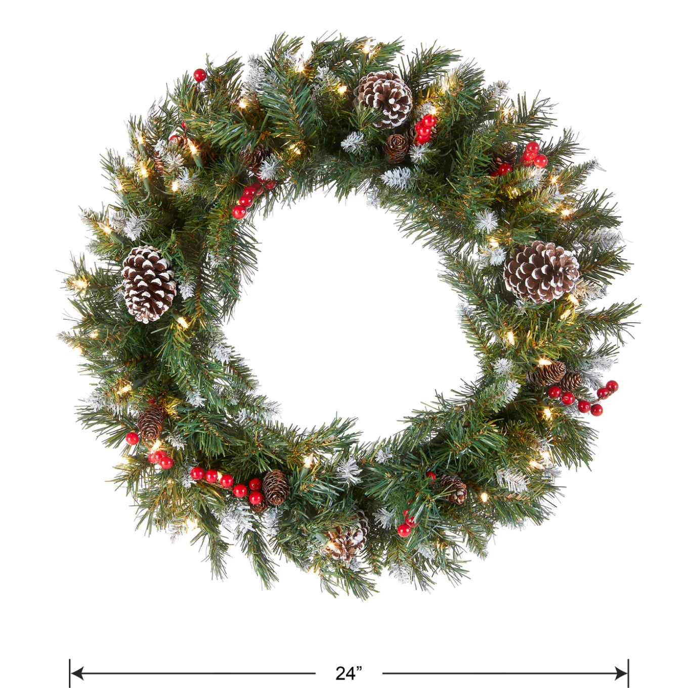 24 in. Pre-Lit Frosted Berry Wreath with Clear Lights, Plug-In