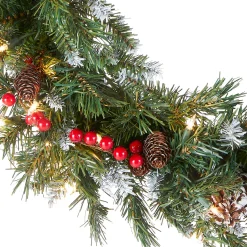 24 in. Pre-Lit Frosted Berry Wreath with Clear Lights, Plug-In