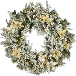 30 in. Pre-Lit Frosted Colonial Fir Wreath with Dual Color LED Cosmic Lights