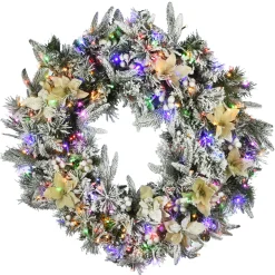 30 in. Pre-Lit Frosted Colonial Fir Wreath with Dual Color LED Cosmic Lights