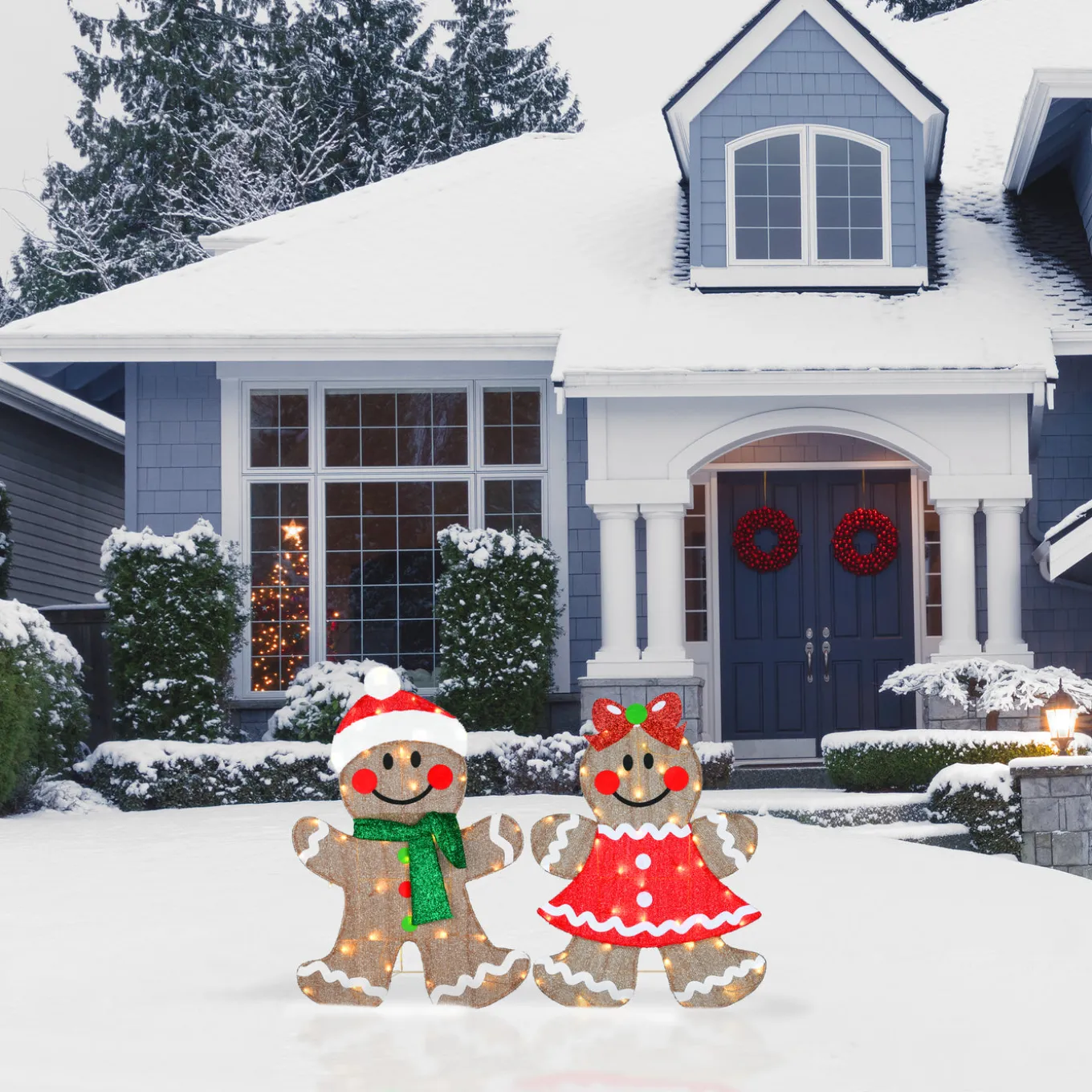 35 in. Pre-Lit Gingerbread Cookie Couple