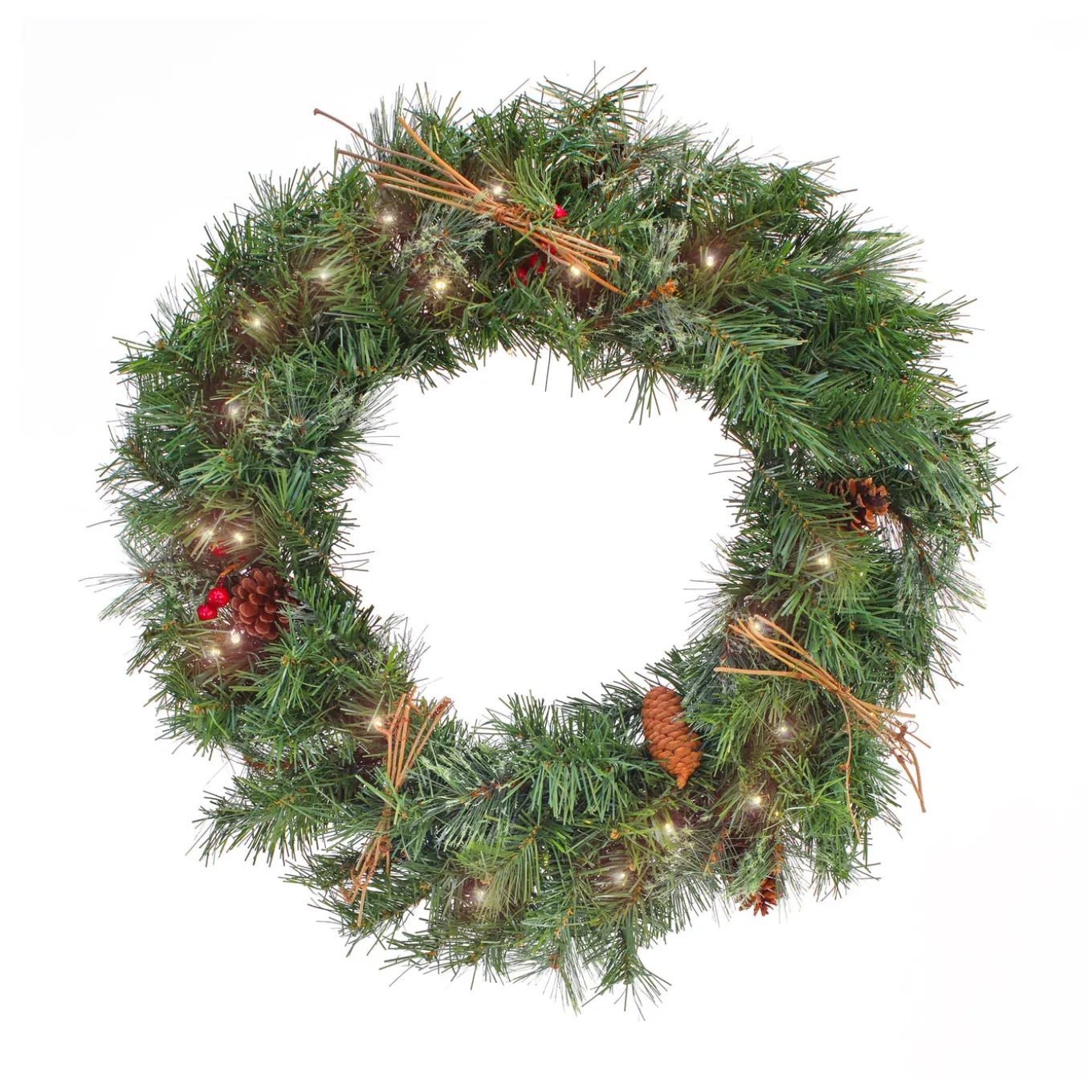 24 in. Pre-Lit Glistening Pine Wreath with LED Lights