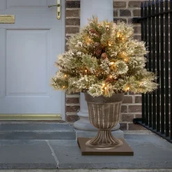 24 in. Pre-Lit Glittery Bristle Pine Porch Bush with Twinkly LED Lights