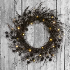 24 in. Pre-Lit Halloween Deadwood Twig Wreath with LED Lights