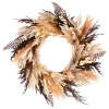 26 in. Pre-Lit Halloween Orange and Black Pampas Wreath with LED Lights