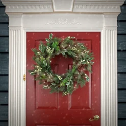 28 in. Pre-Lit HGTV Home Collection Holly and Berry Wreath