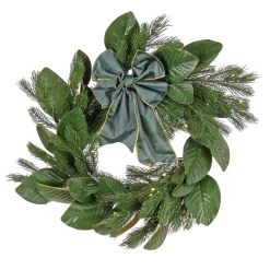 24 in. Pre-Lit Magnolia Mix Pine Wreath with Warm White LED Lights