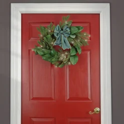 24 in. Pre-Lit Magnolia Mix Pine Wreath with Warm White LED Lights