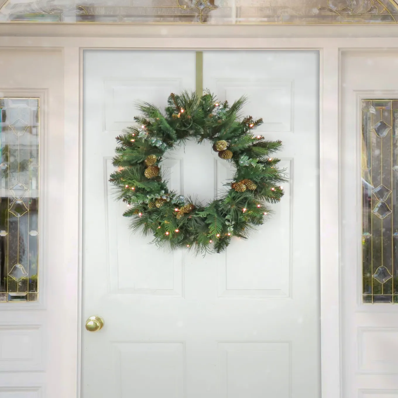 24 in. Pre-Lit North Conway Wreath with Warm White LED Lights