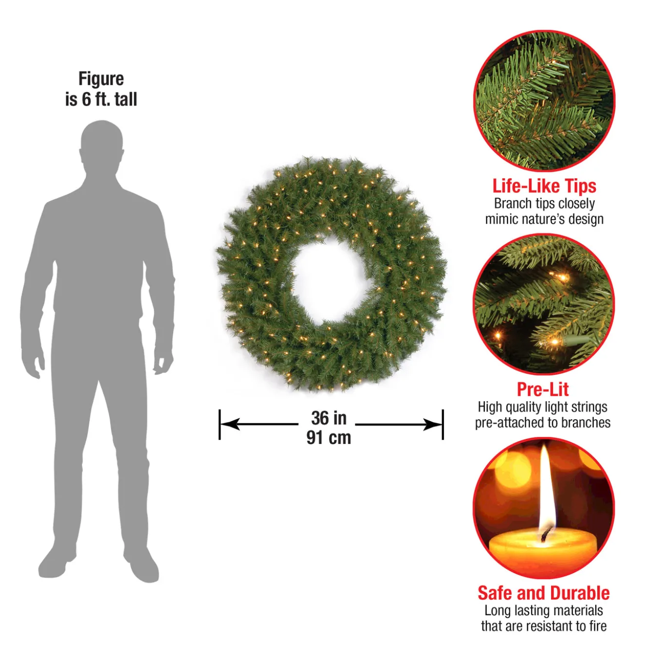 36 in. Pre-Lit Norwood Fir Wreath with Clear Lights