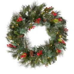 24 in. Pre-Lit Wintry Pine Wreath with LED Lights