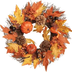 15 in. Pumpkins and Maple Leaves Wreath