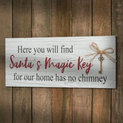 16 in. Santa's Key Tabletop Ornate Christmas Sign, White and Red