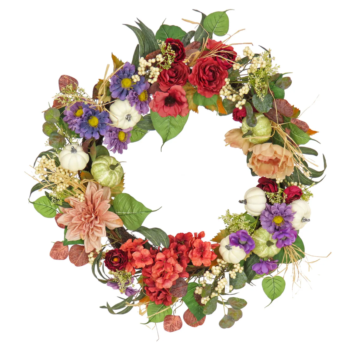 30 in. Serenity Mixed Flower and Pumpkins Fall Wreath