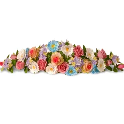 33 in. Spring Blue & Pink Swag Rose, Gerbera & Hyrangea Flowers Swag