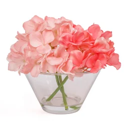8 in. Spring Coral Hydrangea Bouquet in Glass Vase