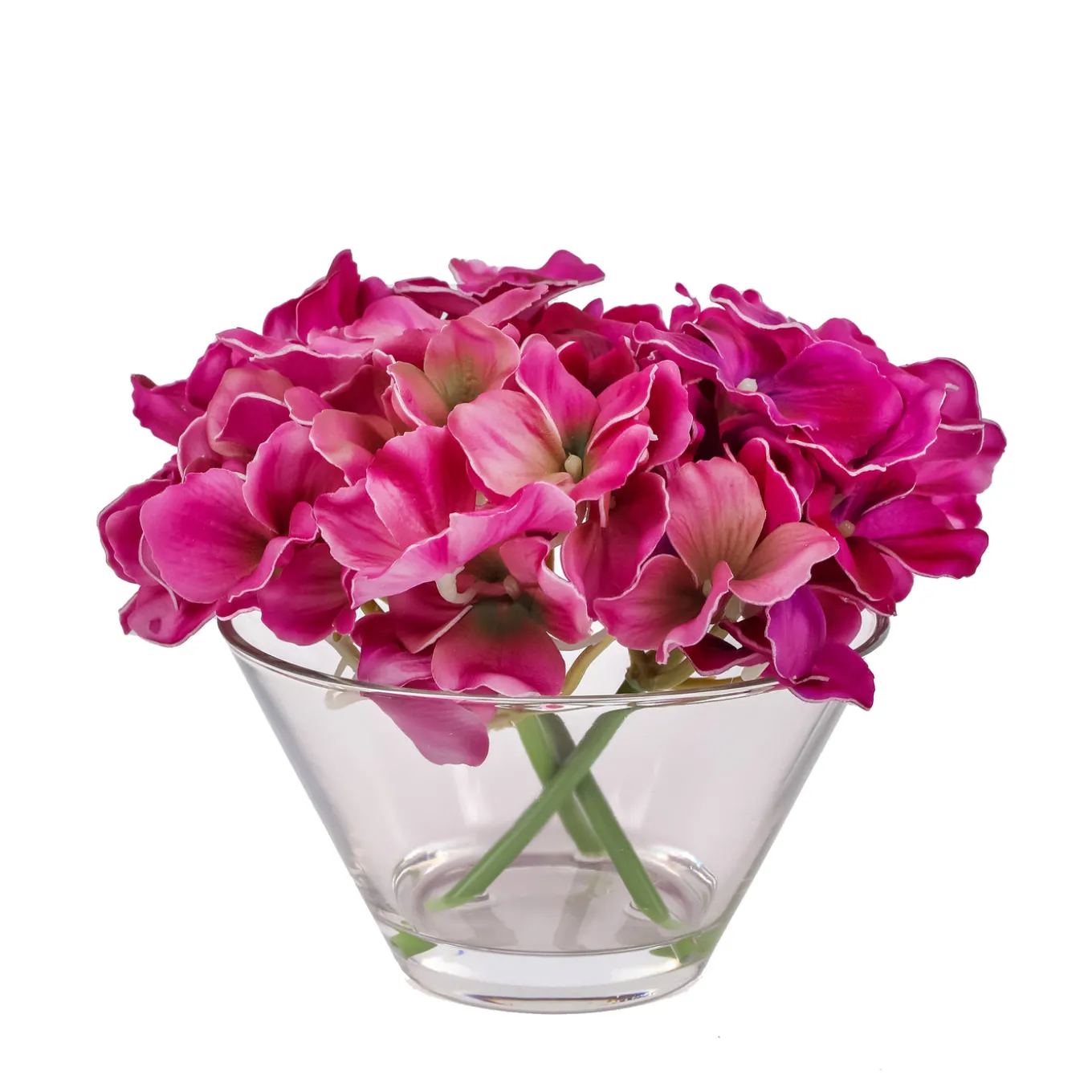 8 in. Spring Dark Purple Hydrangea Bouquet in Glass Vase
