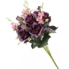 19 in. Spring Floral Bouquet with Deep Purple Rose Blooms, Pink Flowers, Seed Pods, Leafy Greens