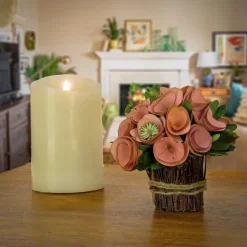 7 in. Spring Floral Bundle with Pink Floral Blooms, Twig Base