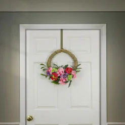16 in. Spring Hoop Wreath with Peony, Rose, and Globe Flower Blooms