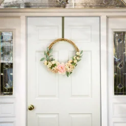 19 in. Spring Hoop Wreath with Wild Rose and Peony Flowers