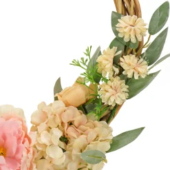 19 in. Spring Hoop Wreath with Wild Rose and Peony Flowers