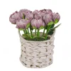 10 in. Spring Light Purple Peony Flower Bouquet in White Basket