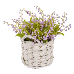 11 in. Spring Mauve Lily-of-the-Valley Flowers in White Basket
