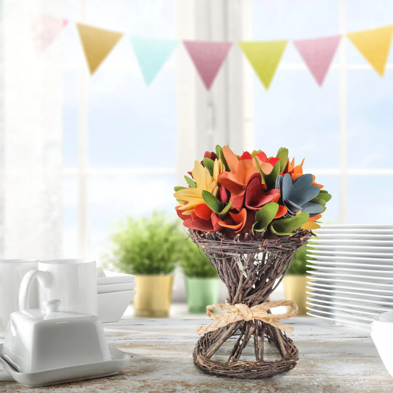 9 in. Spring Multicolor Floral Bouquet