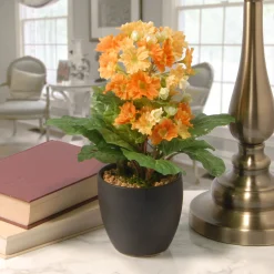 12 in. Spring Orange Flower Blooms Potted Plant in Black Ceramic Pot
