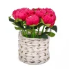 10 in. Spring Pink Peony Flower Bouquet in White Basket