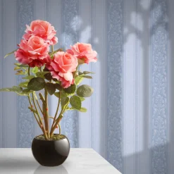 17 in. Spring Pink Roses Flower Pot