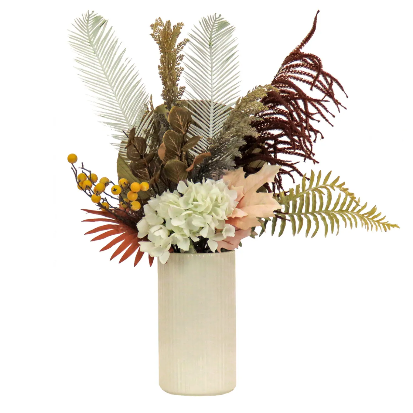 31 in. Spring Potted Plant Table Decoration with Fern Branches, Hydrangea Blooms