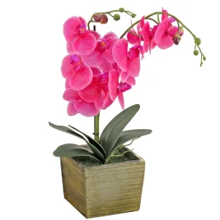 21 in. Spring Purple Orchid Flower in Wood Box