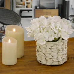 10 in. Spring White Hydrangea Bouquet in White Basket