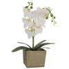21 in. Spring White Orchid Flower in Wood Box