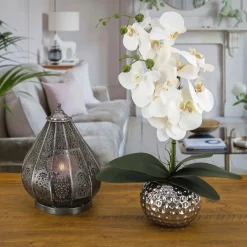 21 in. Spring White Orchid in Silver Smooth Ceramic Pot