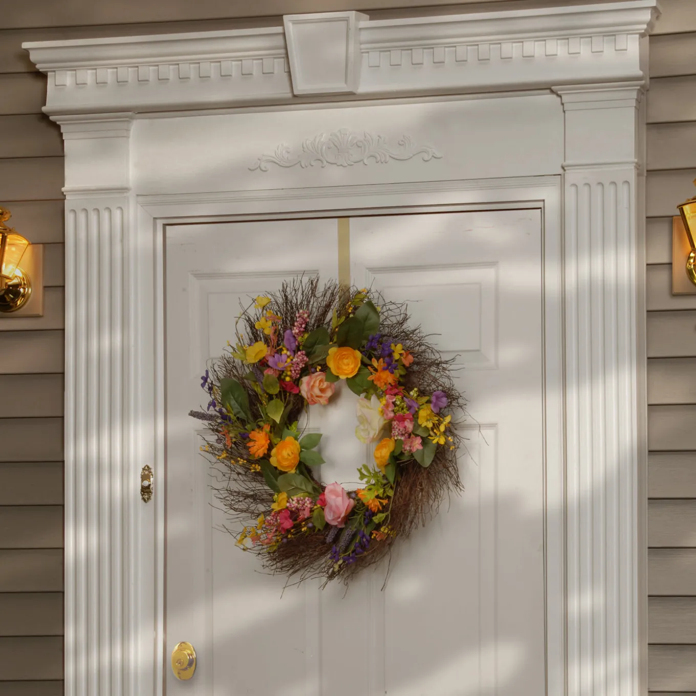 24 in. Spring Wildflower Wreath with Flower Blooms, Berry Clusters, Leaves