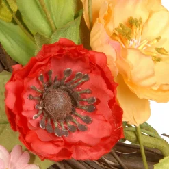 22 in. Spring Wreath with Assorted Flowers, Fern Fronds, and Leafy Greens