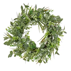22 in. Spring Wreath with Eucalyptus Leaves, Flowing Green Stems