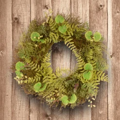 24 in. Spring Wreath with Fern Leaves, Lavender, Leafy Greens